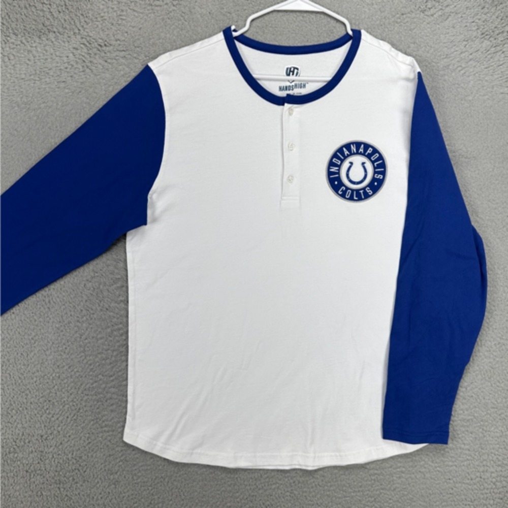 Indianapolis Colts Henley Shirt Men XL Blue White Long Sleeve Tee Hands High NEW
